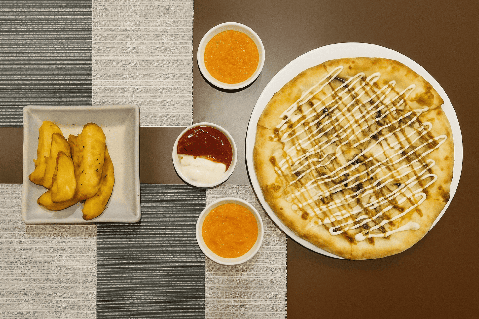 Each pizza is rich in flavor, balancing creamy cheese with herbs and well-seasoned toppings